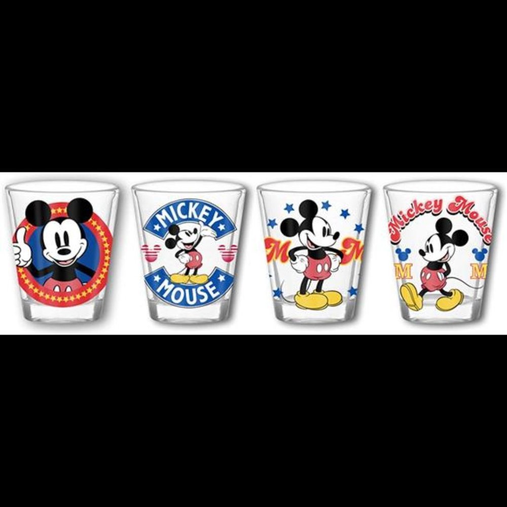Silver Buffalo Classic Mickey Mouse 4 Pack Mini Glasses 1.5-Ounces, Multicolored